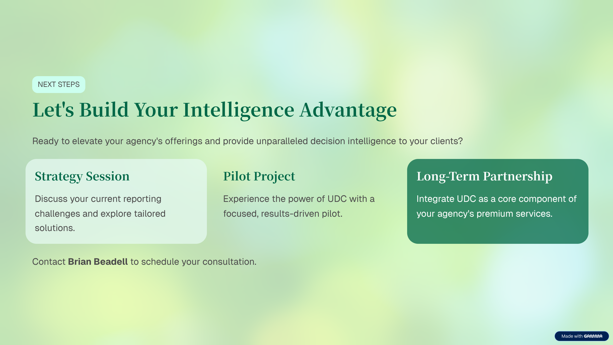 Next Steps — Strategy Session, Pilot Project, Long-Term Partnership