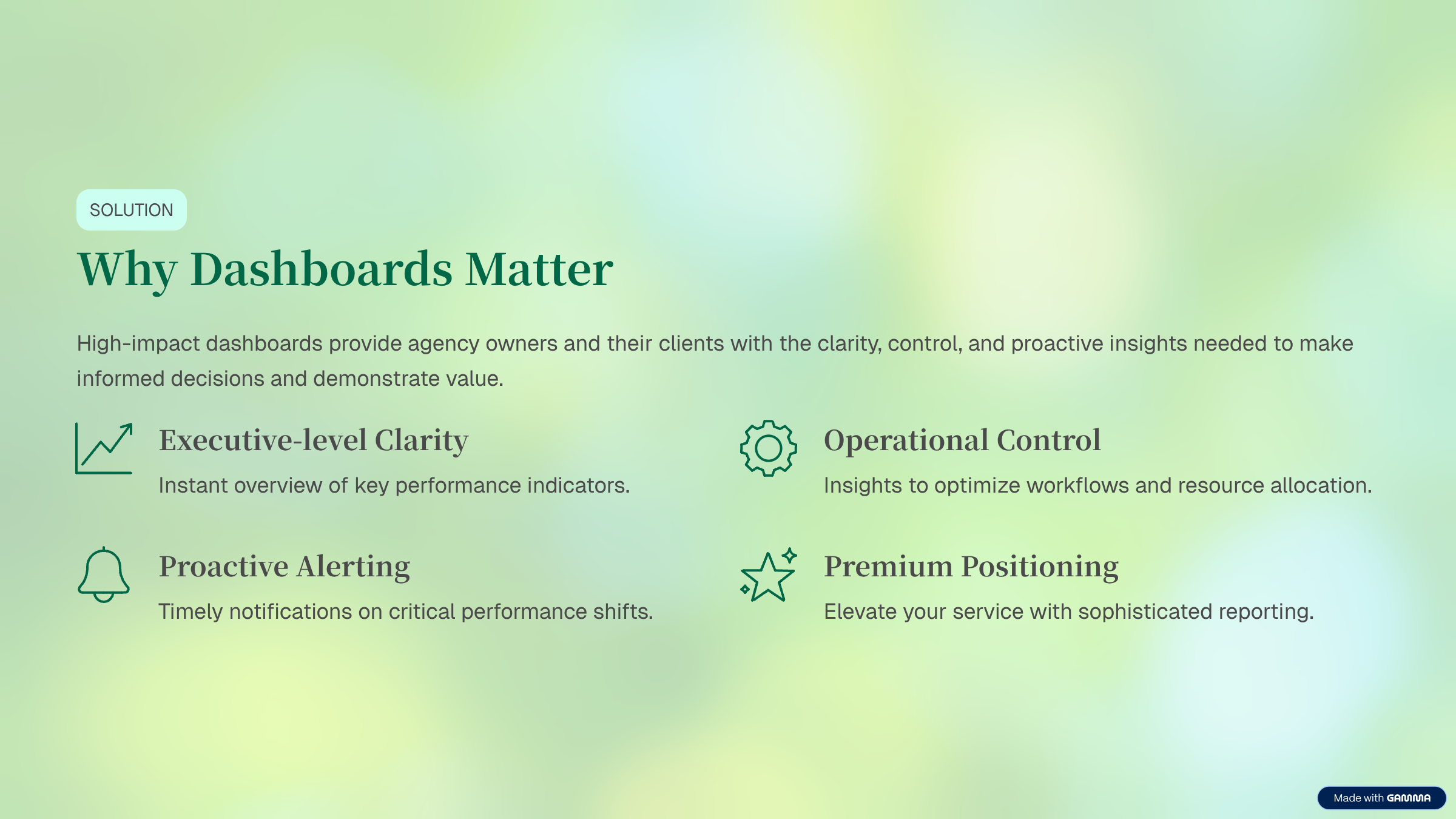 Why Dashboards Matter — Executive clarity, operational control, proactive alerting
